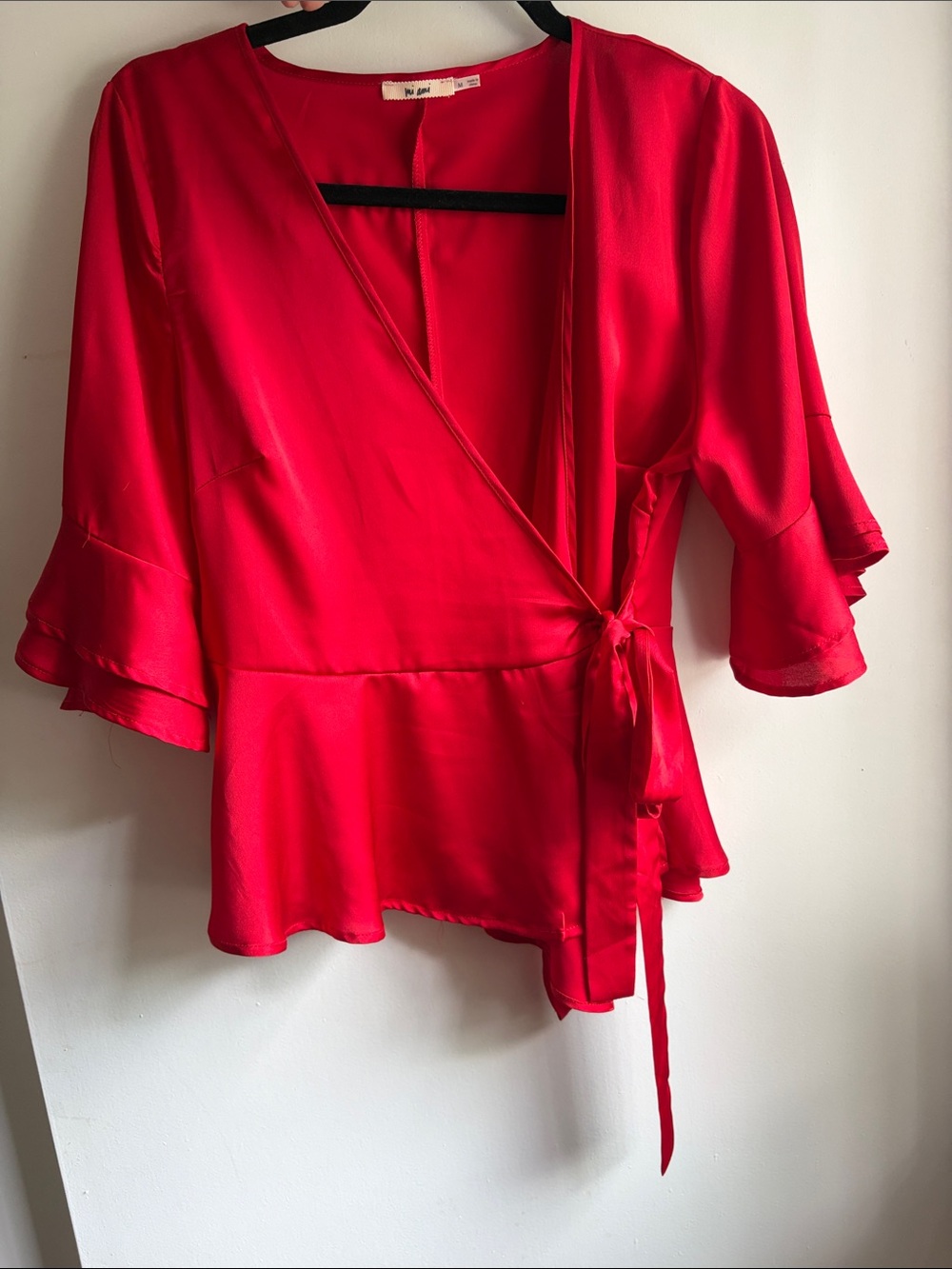 Miami Red Wrap Peplum Blouse Sz M